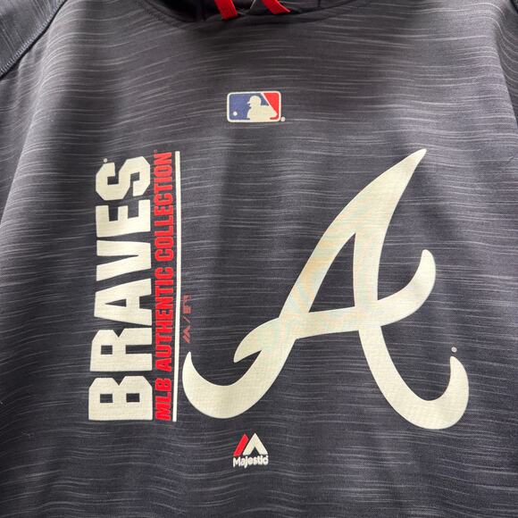 Atlanta Braves Hoodie Mens XL MLB Authentic Blue Marled Majestic Thermabase - Picture 3 of 7
